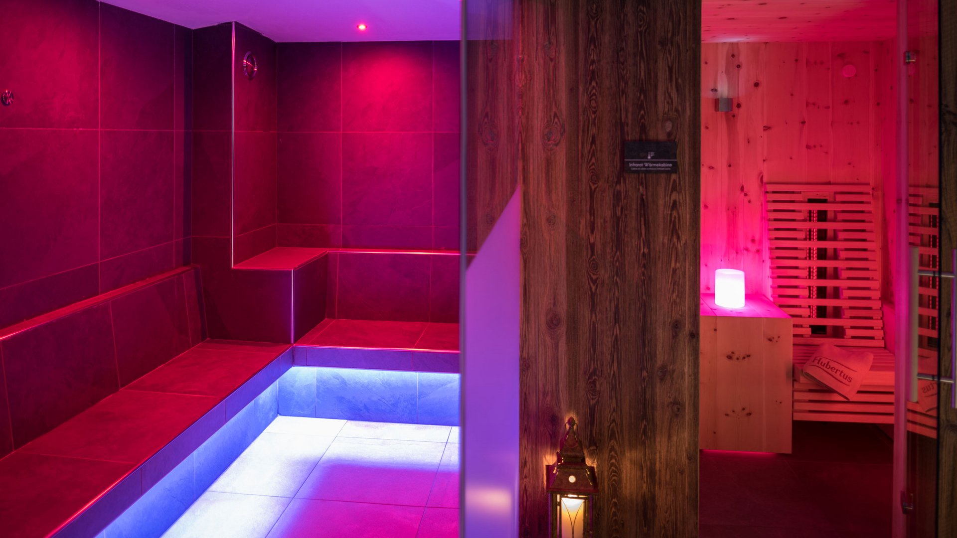 Our sauna, Plan de Corones/Kronplatz in full view Modern sauna with LED lighting and wooden interior
