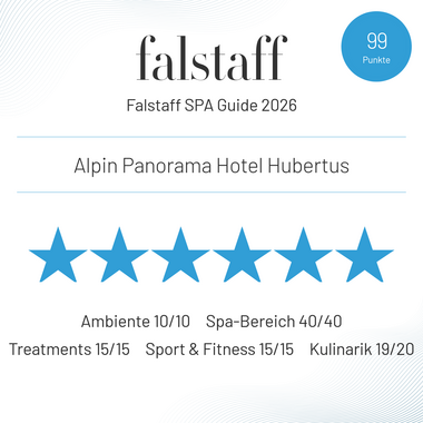Awards & Press Falstaff SPA Guide 2026 Bewertung mit 5 Sternen für Alpin Panorama Hotel Hubertus
